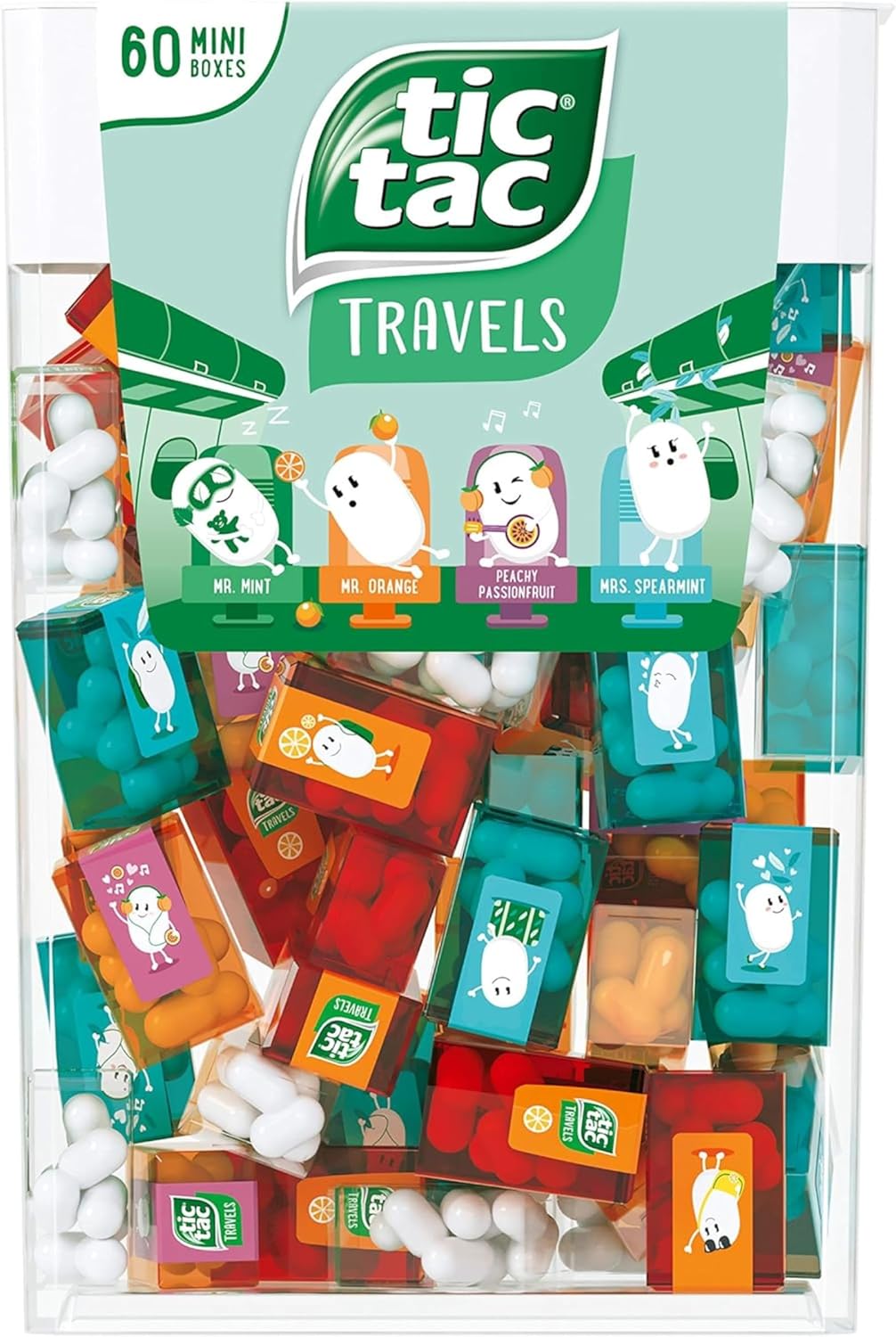 TIC TAC Box with 60 Mini Boxes (Mint, Orange, Spearmint, Peach and Passion fruit) 234g by Tic Tac