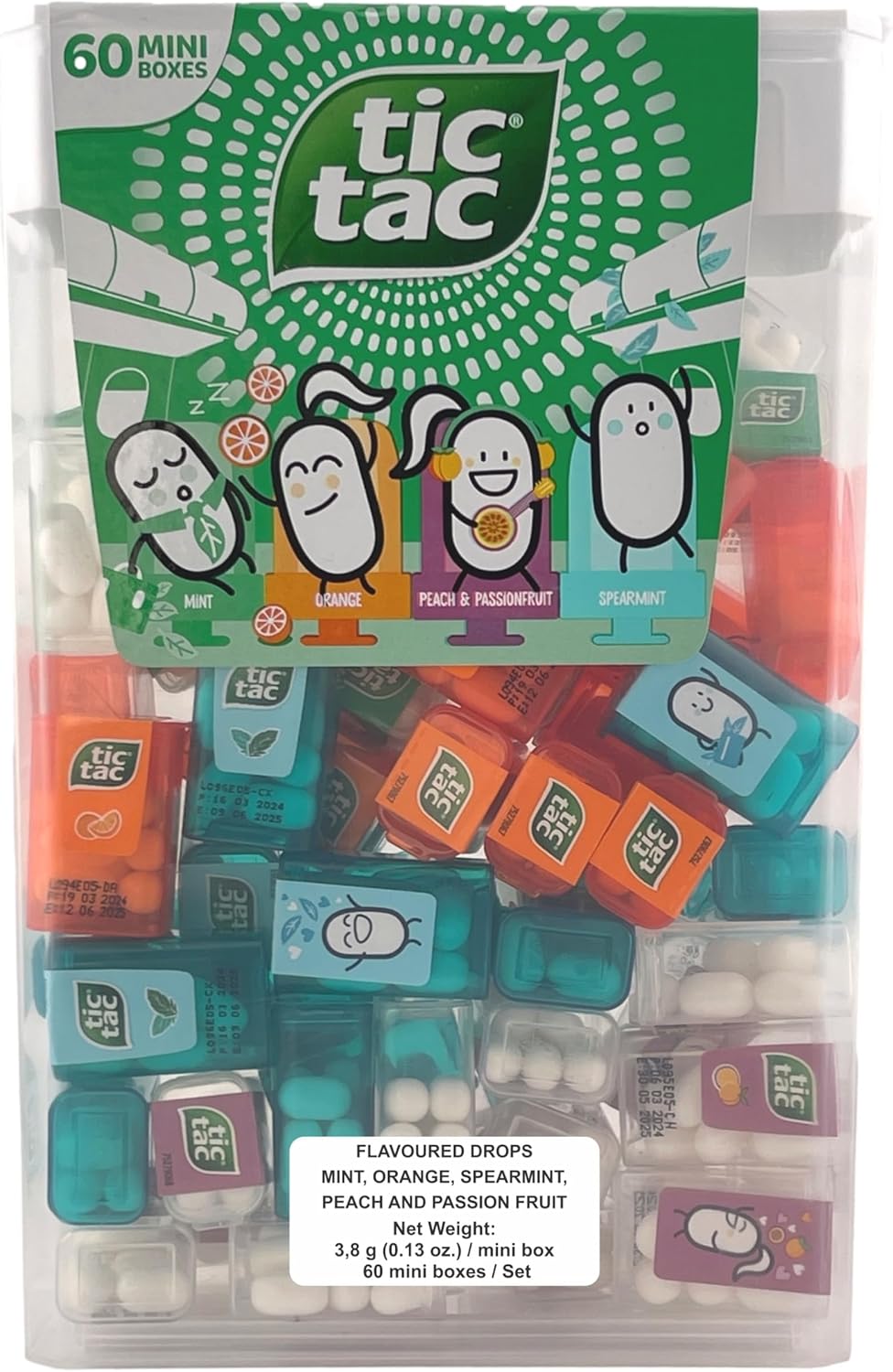 TIC TAC Box with 60 Mini Boxes (Mint, Orange, Spearmint, Peach and Passion fruit) 234g by Tic Tac
